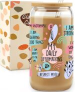 Daily Affirmations Glass Cup, Iced Coffee Tumbler with Positive Quotes, Mental Health, Self Care, Inspirational, Motivational Gifts for Women Friends, Graduation, Cheer Up Gifts for Sister, Student - Image 2