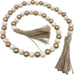 Decorative Beads Home Decor for Coffee Table Farmhouse Wooden Bead Garland with Tassels Beaded Tray Items and Tier Tiered Wood Garland Stylish Rustic Accent for Living Room Table Display - Image 2
