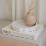 Decorative Concrete Tray & Book Decor Set - Scalloped Tray & Linen Box Enhance Your Coffee Table or Bookshelf Decor - Stylish Home Decoration for Your Living or Dining Room & as a Housewarming Gift - Image 2