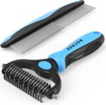 Docrok Pet Grooming Combo - Blue Deshedding Brush with Metal Comb for Detangling and Dematting Long, Matted Fur on Cats and Dogs - Image 2