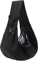 Dog Carrier Sling - Reversible Puppy Carrier Purse with Storage Pocket, Hand-Free Dog Sling Carrier for Carry Small Dogs and Cats, Travel Safety Harness, Dog and Cat Harness(Black) - Image 2