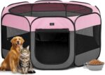 Dog Playpen for Small Dogs & Puppies, 50.39" Portable Indoor Outdoor Puppy Playpen with Bowl, Waterproof Floor, Foldable Pop-Up Pet Pen for Home, Travel & Daily Use, Pink+Grey - Image 2