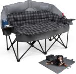 Double Camping Chair Padded Loveseat Camping Couch, Oversized 2 Person Camp Chairs with 2 in 1 Carry Bag, Heavy Duty Folding Lawn Chair Sofa with Cup Holders for Adults Patio Backyard Beach, Gray - Image 2