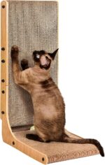 EHEYCIGA Cardboard Cat Scratcher for Indoor Cats, 26.8 Inch L Shaped Vertical Cat Scratching Board with Ball Cat Toy, Large Cat Scratcher Pad, Brown - Image 2
