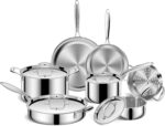 EWFEN Pots and Pans Set, 3 Ply 11 Piece Stainless Steel Cookware Set, Oven Dishwasher Safe | Induction Compatible Frying Pans, Saucepans, Saute Pan & Stock Pot, PFOA Free Kitchen Skillet - Image 2