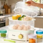 Electric Food Steamer for Cooking, 2-Tier Rapid Egg Cooker, Stackable Steam Cooker for Baby Food, Meal Prep, Quick Healthy Cooking for Vegetables, BPA-Free, 30-Min Timer, 3 Containers&1 Spoon Included - Image 2