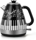 Electric Kettle with Piano & Musical Notes Design, 1.7L Stainless Steel Interior, 1200W Fast Water Boiler for Tea & Coffee, Cordless with Auto Shut-Off, Unique Musician Gift & Kitchen Decor - Image 2