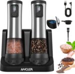 Electric Salt and Pepper Grinder Set, Upgraded 2-Speed Setting, External 5 Adjustable Coarseness, Battery Display Rechargeable Base, Stainless Steel Automatic Salt & Pepper Shakers Mill with LED Light - Image 2