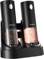 Electric Salt and Pepper Grinder Set with Rechargeable Base - Automatic Refillable Electric Salt and Pepper Shakers with Large Capacity, LED Light & Adjustable Coarseness, Black - Image 2