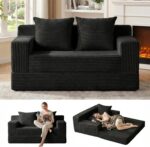 Erament Loveseat Boneless Convertible Sofa Bed, Folding Floor Futon Sleeper Sofa Couch Bed- Boneless Foldable Couch, Corduroy Pull Out Sofa Bed with 2 Pillows for Living Room & Bedroom - Image 2