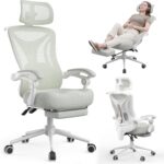 Ergonomic Office Chair with Footrest - Adjustable Lumbar Support & Headrest, 90-160° Reclining Mesh Back Computer Chair - Home Office/Gaming, 350lbs Capacity - Image 2