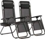 FDW Zero Gravity Lawn Lounge Chairs Set of 2 with Pillow and Cup Holder - Adjustable Reclining Folding Outdoor Chairs for Deck, Beach, Yard - Image 2