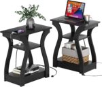 FROMJBEST Black End Table Set of 2 with Charging Station, Side Table with USB Ports and Outlets, Black Nightstand, 3 Tier End Table with Storage Shelf for Living Room, Bedroom - Image 2