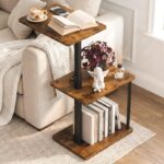 Faesun 360° Swivel Side Table for Height Adjustable, C Shaped End Table for Couch with Storage, 3-Tier Night Stand with Open Shelf, Tv Tray for Small Spaces, Living Room, Bedroom, Rustic Brown - Image 2