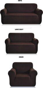 Fancy Collection 3pc Set Slipcover Set Furniture Cover Spandex Set Includes Sofa and Love-Seat and Chair Covers Solid Coffee New - Image 2
