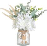 Faux Flowers with Vase,Artificial Silk Flowers in Vase, Fake Plant Eucalyptus and Willow,Flower Arrangement for Home Farmhouse kitchen Dining Table Centerpiece Decorations Coffee Table Decor (White) - Image 2