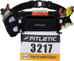 Fitletic Hydration Running Belt With 12oz Quick Flow Water Bottle For Men & Women –Race Belt, Gel Holder & Bib Toggles Patented Bounce Free Design, Water Resistant Fits All Phones –Fully Loaded - Image 2