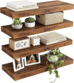 Fixwal Wood Floating Shelves, Wall Shelves Set of 4, Shelves for Wall Decor, with Invisible Brackets for Bathroom, Living Room,Bedroom and Kitchen(Rustic Brown) - Image 2
