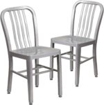 Flash Furniture Gael Indoor/Outdoor Modern Metal Dining Chairs, Commercial-Grade Galvanized Steel Restaurant Chairs, Set of 2, Silver - Image 2