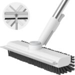 Floor Scrub Brush with Long Handle, 3 in 1 Scrape and Heavy-Duty Stiff Bristle Scrubber Brush for Cleaning Shower Bathroom, Patio, Pool, Garage, Kitchen, Wall and Deck (White, 1 Pack) - Image 2