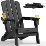 Folding Adirondack Chair, HDPE All-Weather Fire Pit Chairs, Plastic Adirondack Chairs with 2 Cup Holder, Outdoor Lawn Chair for Patio Garden (Black) - Image 2