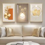 Framed Modern Luxury Gold Wall Art, Set of 3 Piece Contemporary Paintings Artwork for Walls, Golden Prints Pictures with Gold Frame, Wall Decor for Living Room, Hallway, Bedroom, Office 16x24 Inch - Image 2