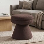 Furniture of America Rami Modern 18-inch Mushroom-Shape Upholstered Ottoman with Tapered Pedestal, Vanity Stool Chair, Small Foot Stool for Bedroom, Living Room, Entryway, Brown - Image 2