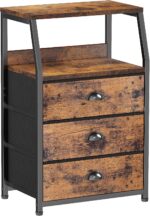 Furnulem Nightstand with 3 Drawers and 2-Tier Shelf, Fabric Small Dresser Organizer Vertical Storage Tower for Bedroom, Closet, Hallway, Nursery, End Table Side Furniture, Sturdy Steel Frame, Wood Top - Image 2