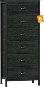 Furnulem Tall Dresser with 6 Drawers,Vertical Bedside End Table & Chest for Bedroom,Black Storage Tower Dorm Nightstand with Fabric Drawer Organizer Unit Furniture in Living Room,Closet,Hallyway - Image 2
