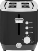 GE 2 Slice Black Stainless Steel Toaster, Extra Wide Slots for Toasting Bagels, Breads, Waffles & More, 7 Adjustable Shade Settings, Removable Crumb Tray, Countertop Kitchen Essentials, 850 Watts - Image 2