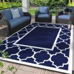 GENIMO 5' x 8' Outdoor Rug Waterproof for Patio Decor, Foldable Reversible Plastic Straw Area Rugs Mat for Camper, Outside Carpet for Rv, Deck, Porch, Picnic, Beach, Balcony, Blue & White - Image 2