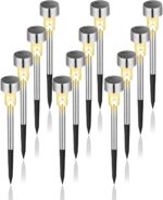 GIGALUMI Solar Lights Outdoor Waterproof, 12 Pack, Stainless Steel LED Solar Garden Lights for Patio, Lawn, Yard and Landscape, Garden Decor Patio Decor,Warm White - Image 2