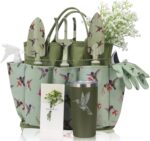 Garden Tool Set with Hummingbird Print, Heavy Duty Gardening Hand Tools with Garden Tool Bag,Gardening Gifts for Women&Men,Green - Image 2