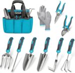 Gardening Tools, Carsolt 10 Piece Heavy Duty Stainless Steel Garden Tools Set with Ergonomic Rubber Handle. Variety of Gardening Hand Tools with Gift Box Ideal Garden Gifts for Women - Image 2
