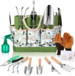 Gardening Tools Set of 10, Heavy Duty Stainless Steel Garden Hand Tools with Floral Tote Bag, Rust-Proof Garden Tools for Gardening, Gardening Gifts for Women, Men and Plant Lover - Image 2