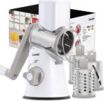 Geedel Rotary Cheese Grater, Kitchen Mandoline Vegetable Slicer with 3 Interchangeable Blades, Easy to Clean Rotary Grater Slicer for Fruit, Vegetables, Nuts - Image 2