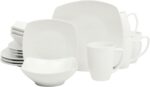 Gibson Home Zen Buffet White Porcelain Dinnerware Set for 4, Square Plates Bowls and Mugs, Chip and Scratch Resistant, Dishwasher and Microwave Safe, 16 Piece - Image 2