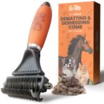 GoPets 2-in-1 Dematting Comb for Dogs, Pet Grooming Rake, Double-Sided Dog Brush for Shedding, Deshedding Brush for Cats, Undercoat Mat Dematting Tool for Long Haired Cats, Grooming Matting Hair - Image 2