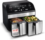 Gourmia Dual Basket Air Fryer - 10 Qt Large Capacity, FryForce360º, Digital Display with 7 Presets, Roast, Bake, Broil, Dehydrate, Match Cook, Sync Finish, Dishwasher Safe Accessories, Black - Image 2