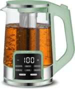 Gourmia Electric Glass Kettle – 1.7L Programmable Tea & Coffee Brewer with Digital Touch Display, 6 Presets, Removable Stainless Steel Infuser, Cordless with 360° Swivel Base, Green - Image 2