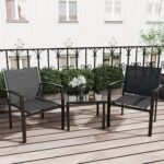 Greesum 3 Pieces Patio Furniture Set Outdoor Conversation Textilene Fabric Chairs for Lawn, Garden, Balcony, Poolside with A Glass Coffee Table, Black - Image 2