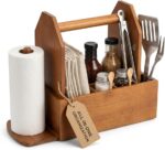 Grill Caddy for Outdoor Grill with Paper Towel Holder, Wooden BBQ Organizer for Utensils, Plates, Condiments and Silverware Rustic Picnic Table Caddy for Camping, Backyard Cooking and BBQ Accessories - Image 2