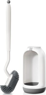 HAMITOR Toilet Bowl Brush Holder Set: Deep Cleaning Silicone Toilet Cleaner Scrubber Under Rim with Curved Bristle for Bathroom Dead Corner Clean - Modern Rv Toilet Decorative Accessories - White - Image 2