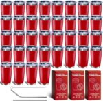 HAOLI 36 Pack, 20oz Stainless Steel Bulk Tumblers with Lids and Straws, Leakproof Double Wall Travel Mug for Hot/Cold Drinks, Home Office Outdoor Party Use, Durable Powder Coated Insulated Cup/Red - Image 2