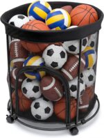 HENMI Upgraded Round Sports Ball Storage Cart - Rolling Ball Holder with Wheels for Basketball Storage & Outdoor Toy Storage, Metal Bin for Garage & School - Image 2