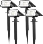 HGGH Solar Lights Outdoor Waterproof IP67, 60 LED 3 Lighting Modes Solar Spot Lights Outdoor for Yard Garden Pathway Landscape, Auto On/Off, Function 2 in 1(Cool White, 4 Pack) - Image 2