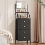 HIGDBFE 4-Drawer Dresser with Mirror, Vanity with 2-Tier Shelves, Fabric Chest of Drawers for Small Space, Vertical Storage Cabinet for Bedroom, Nightstand Bedside Table Furniture, Black, 15.3" W - Image 2
