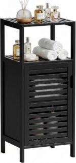 HITNET Bamboo Floor Cabinet, Small Bathroom Cabinet Floor Standing, 4 Tier Narrow Side Storage Cabinet, Space Saving Kitchen Cupboard with Single Door, Black - Image 2