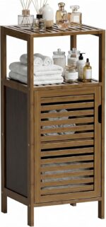 HITNET Bathroom Cabinet, Bamboo Floor Cabinet Free Standing, 4 Tier Sofa Side Storage Cupboard for Living Room Kitchen Entryway, Walnut - Image 2