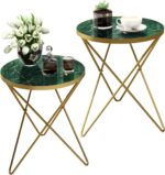 HLR Modern Round Side Table Set of 2, End Table with Marble Effect Top and Gold Metal Frame, Small Side Table for Living Room, Bedroom, Sofa and Couch, Gold Legs, Green Marble top - Image 2